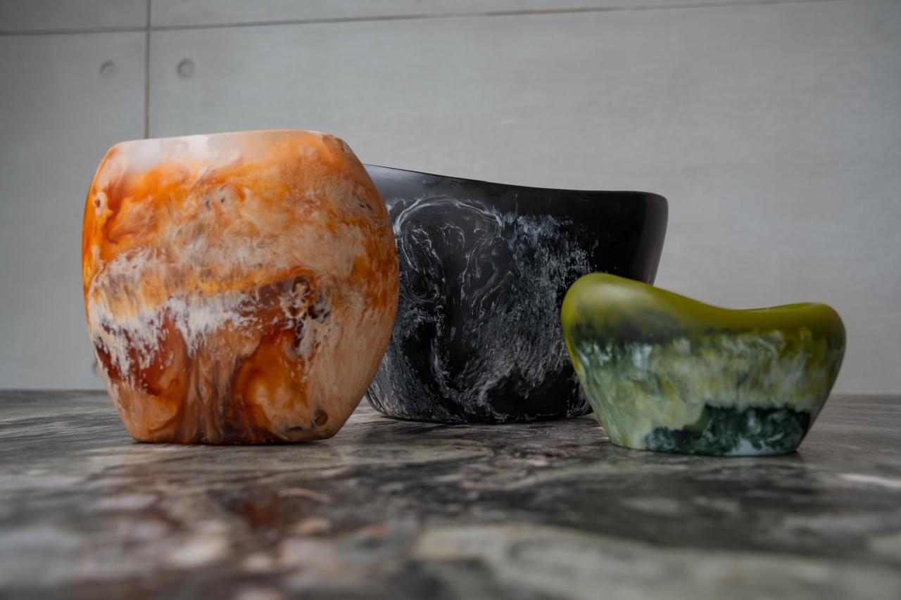 Velas bowl en tonos naranja, negro y verde